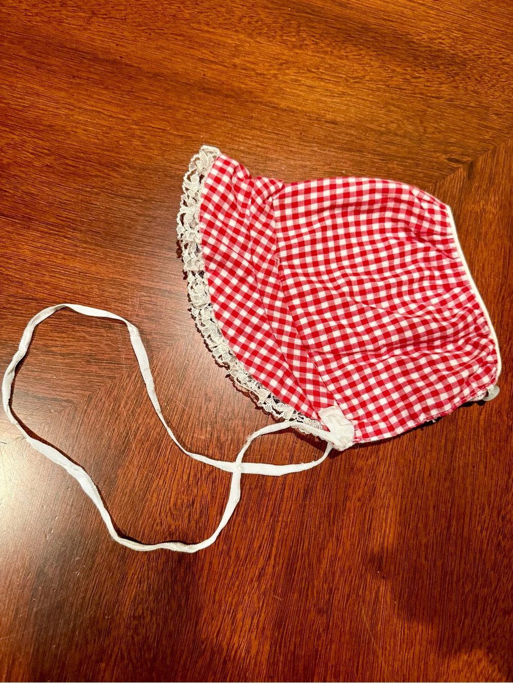 Red Gingham Lace-Trim Kids Bonnet - Unbranded